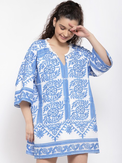 

iki chic Women Blue & White Embroidered T-shirt Mini Dress