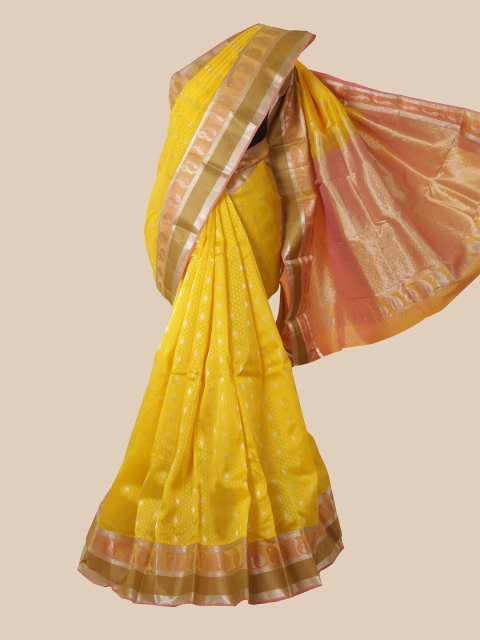 

Pothys Yellow Ethnic Motifs Zari Pure Silk Kanjeevaram Saree