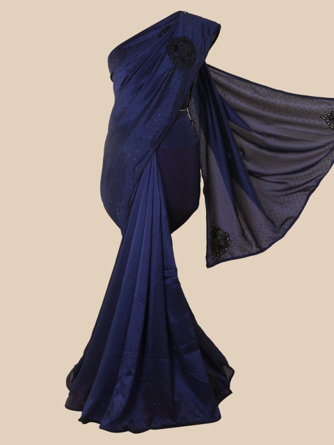 

Pothys Navy Blue & Black Floral Embroidered Art Silk Saree