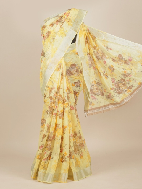 

Pothys Yellow & Brown Floral Jute Silk Saree