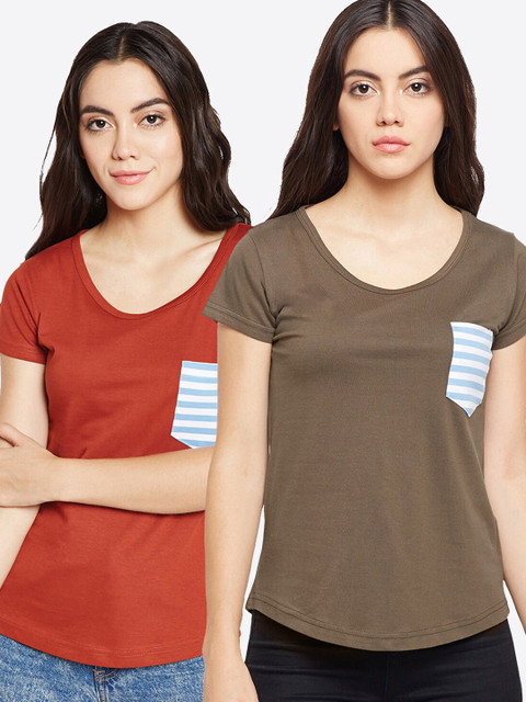 

The Dry State Women Rust & Brown Pack of 2 T-shirt