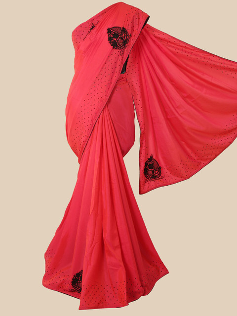

Pothys Pink & Black Embellished Beads and Stones Art Silk Saree