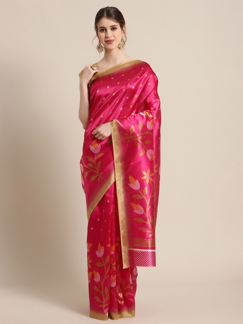 

KSUT Pink & Orange Woven Design Mysore Silk Saree