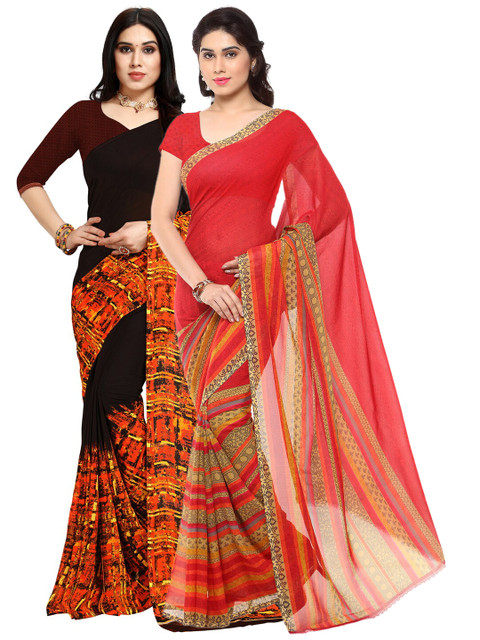 

KALINI Pack Of 2 Black & Orange Printed Sarees