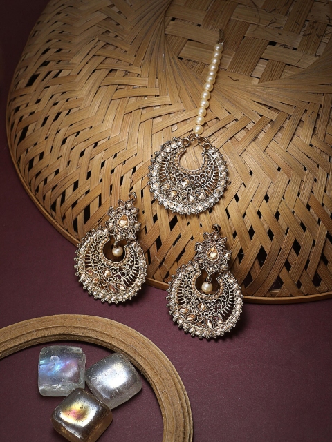 

Adwitiya Collection 24CT Gold-Plated Handcrafted Maang Tikka with Chaandbaalis