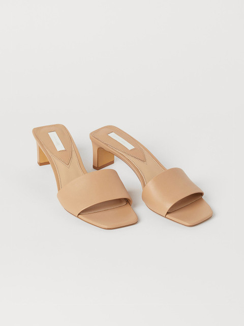 

H&M Women Beige Solid Leather Sandals