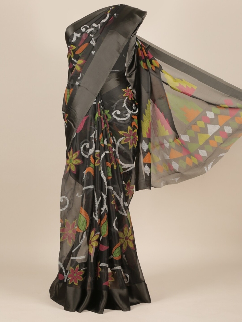 

Pothys Black & Yellow Floral Jute Silk Saree
