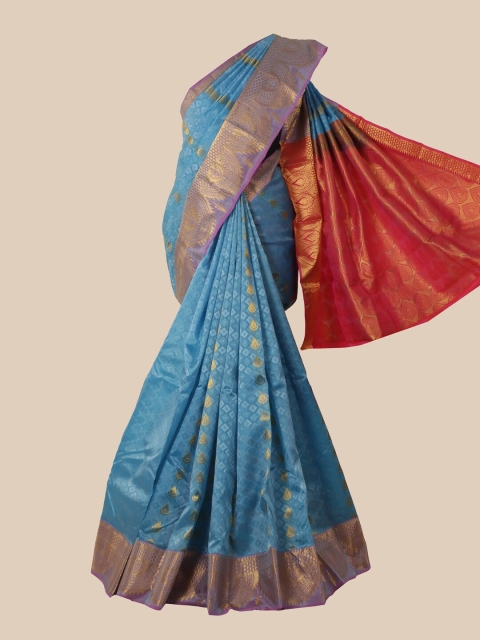 

Pothys Blue & Red Woven Design Zari Pure Silk Kanjeevaram Saree