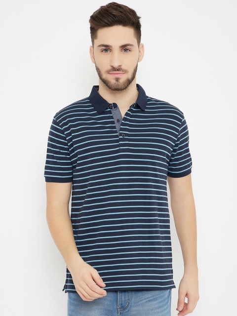 

HARBORNBAY Men vy Blue Striped Polo Collar T-shirt, Navy blue