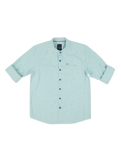 

Allen Solly Junior Boys Green & White Striped Cotton Casual Shirt