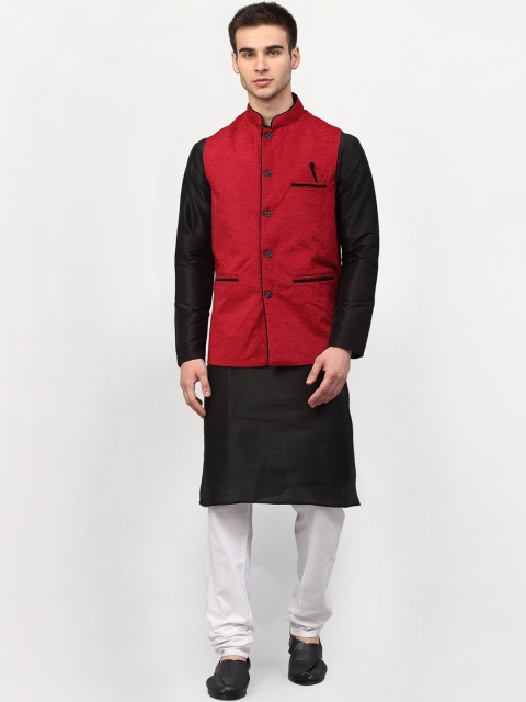

Jompers Men Black Dupion Silk Kurta with Churidar