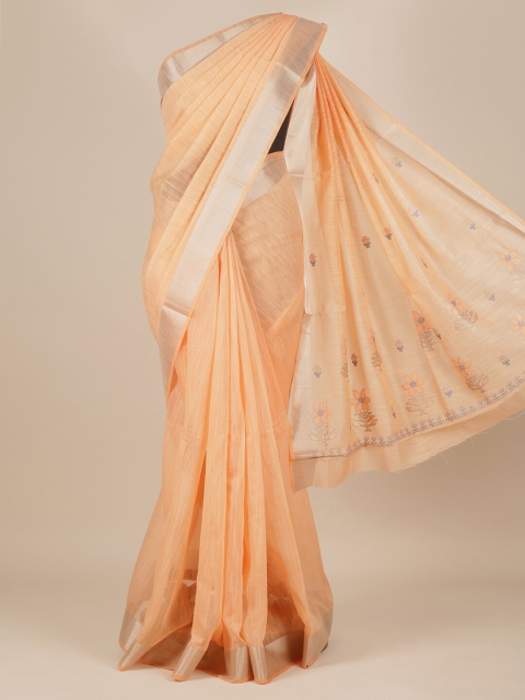 

Pothys Peach & Grey Embroidered Pure Cotton Saree