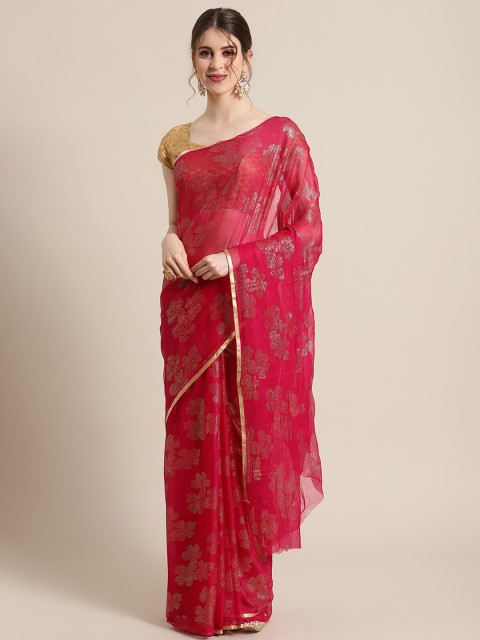 

KSUT Magenta & Gold Embellished Pure Chiffon Saree