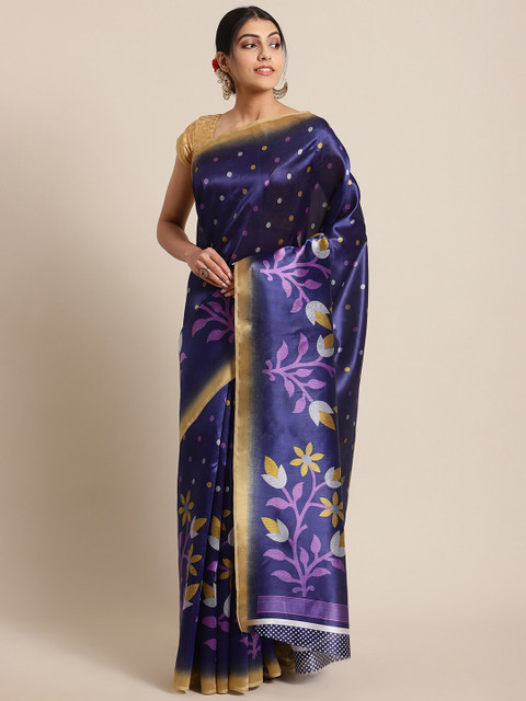 

KSUT Blue & Purple Floral Art Silk Saree