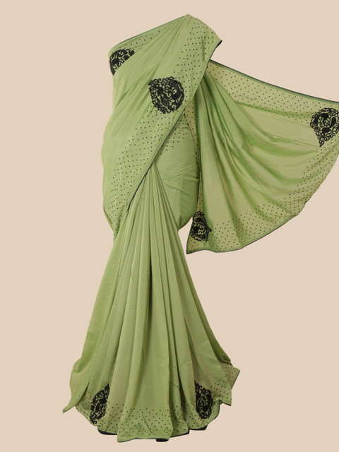 

Pothys Green & Black Embellished Beads and Stones Art Silk Saree