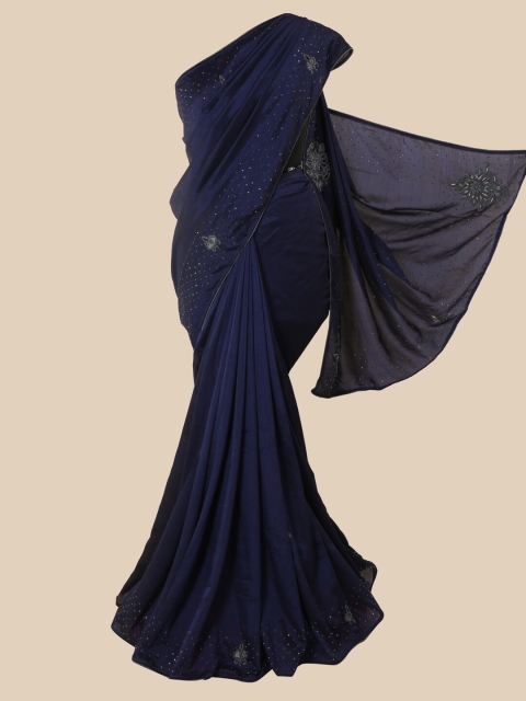 

Pothys Navy Blue & Black Embellished Art Silk Saree