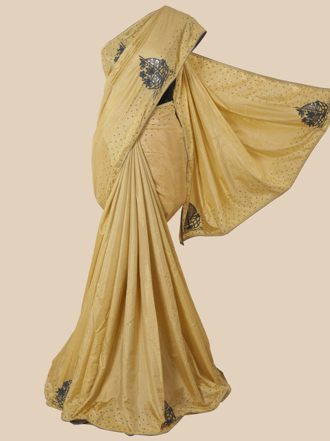 

Pothys Cream & Maroon Embellished Beads and Stones Art Silk Saree
