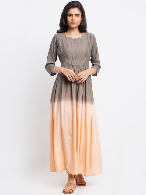 

VAABA Women Peach Dyed Flared Kurta