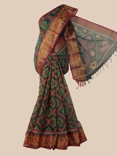 

Pothys Green & Brown Silk Cotton Saree