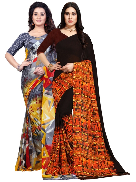 

KALINI Women Multi Printed 2Pack Saree, Grey