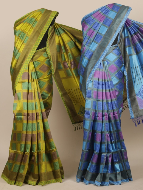 

Pothys Green & Blue Pack Of 2 Printed Jute Silk Saree