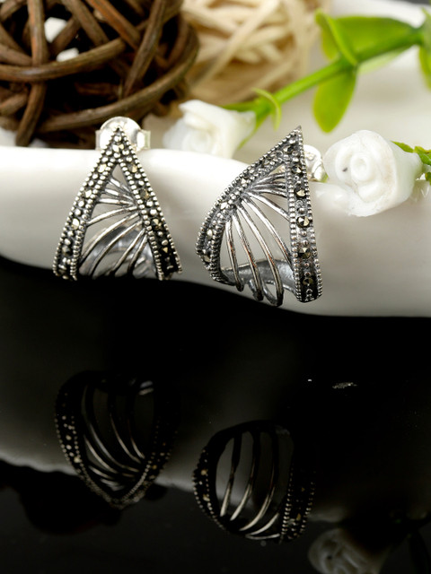 

GIVA 925 Sterling Silver Silver-Toned Rhodium Plated Oxidised Triangle Hoop Earrings