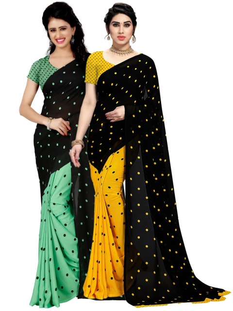 

KALINI Pack of 2 Polka Dots Printed Poly Georgette Saree, Yellow