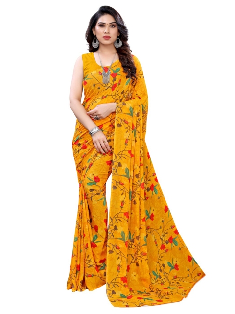 

KALINI Yellow & Red Floral Pure Georgette Saree