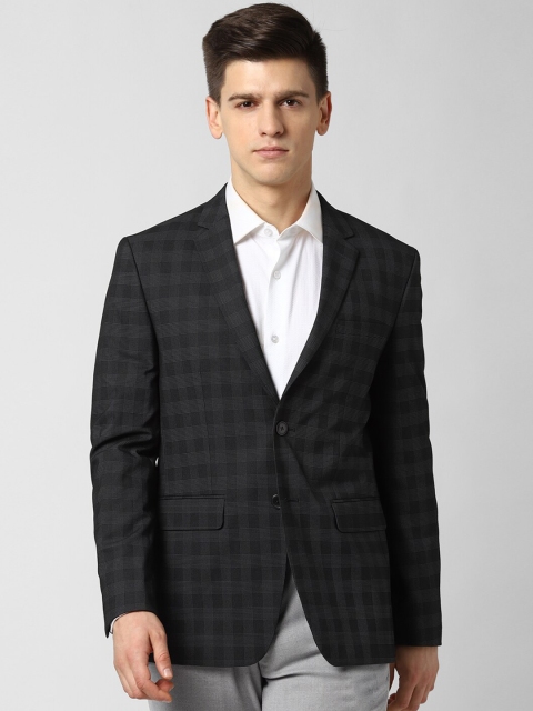 

Peter England Elite Men Black & Grey Checked Slim-Fit Single-Breasted Formal Blazer