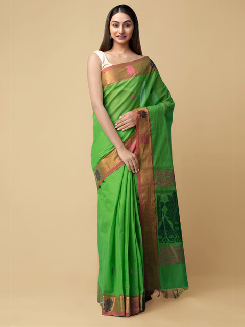 

Unnati Silks Green Woven Design Pure Cotton Handloom Uppada Saree