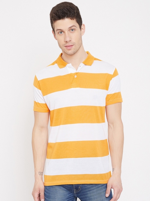 

HALTON HILLS Men Yellow Striped Polo Collar T-shirt