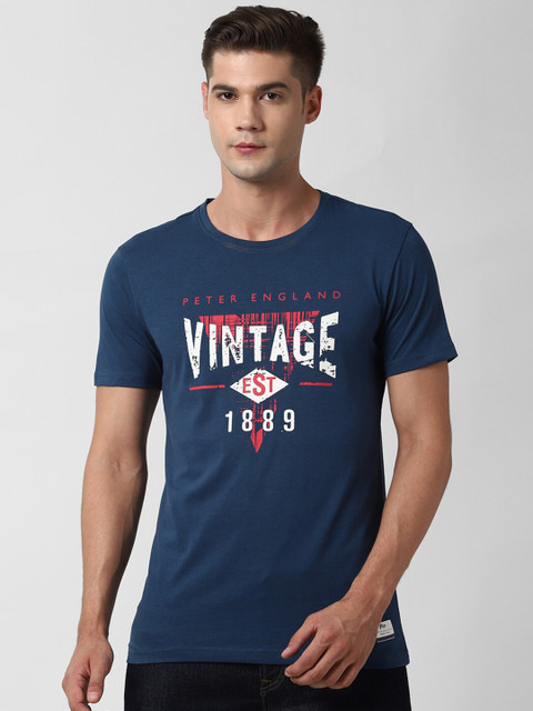 

Peter England Casuals Men Navy Blue Printed T-shirt