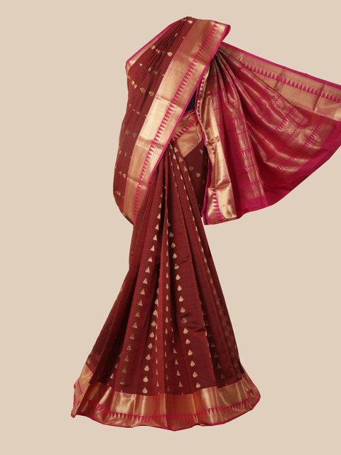 

Pothys Maroon & Pink Woven Design Zari Pure Silk Kanjeevaram Saree