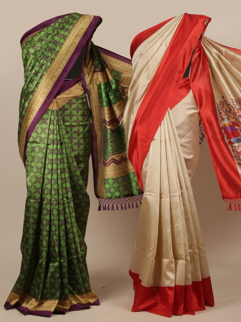 

Pothys Pack Of 2 Green & Purple Jute Silk Sarees