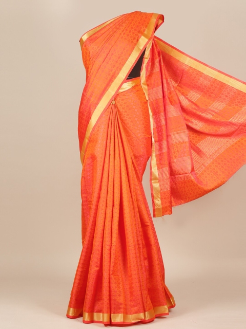 

Pothys Orange & Gold-Toned Woven Design Jute Silk Saree