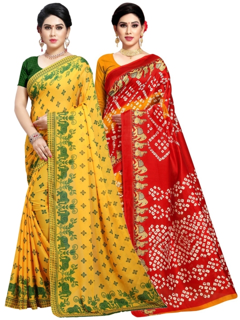 

KALINI Pack Of 2 Red & Yellow Ethnic Motifs Saree