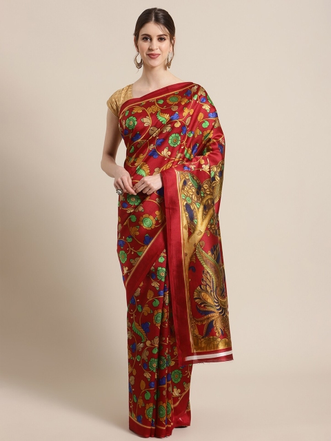 

KSUT Red & Blue Ethnic Motifs Mysore Silk Saree