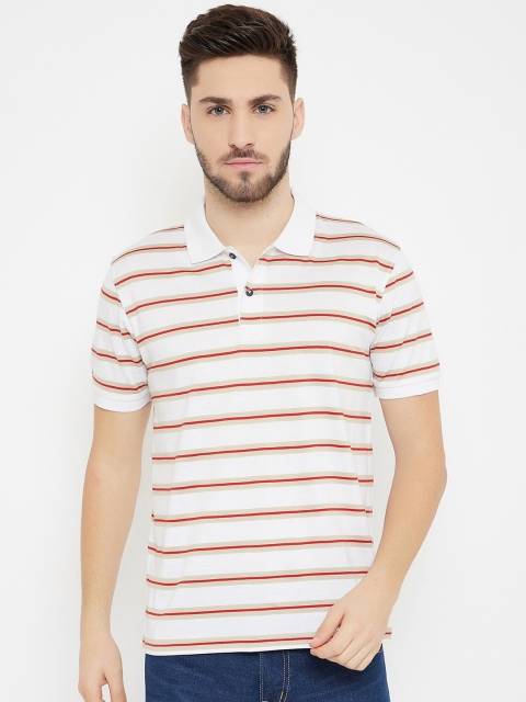 

HARBORNBAY Men White Striped Polo Collar Cotton T-shirt