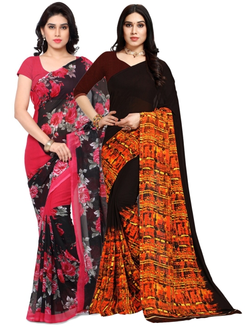 

KALINI Pack Of 2 Pink & Black Poly Georgettes Saree