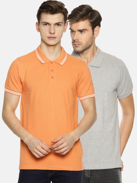 

OBOW Men Grey Orange Pack of 2 Polo Collar Cotton Pure Cotton T-shirt