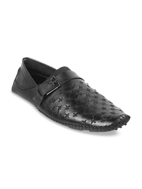 

Metro Men Black Woven Design Suede Driving Shoes