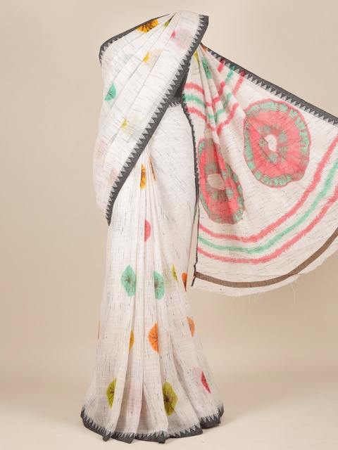 

Pothys Off White & Pink Linen Blend Saree