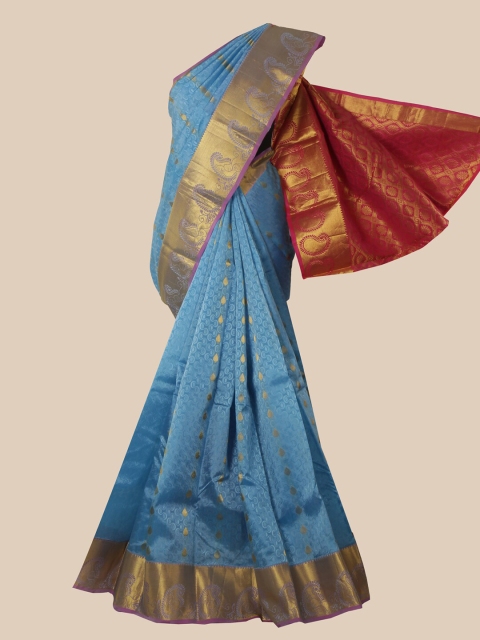 

Pothys Blue & Red Woven Design Zari Pure Silk Kanjeevaram Saree