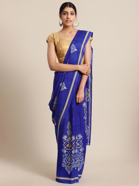 

KSUT Blue & White Ethnic Motifs Zari Pure Georgette Saree
