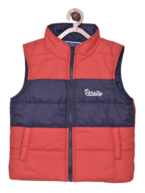 

612 league Boys Red Colourblocked Crop Puffer Jacket