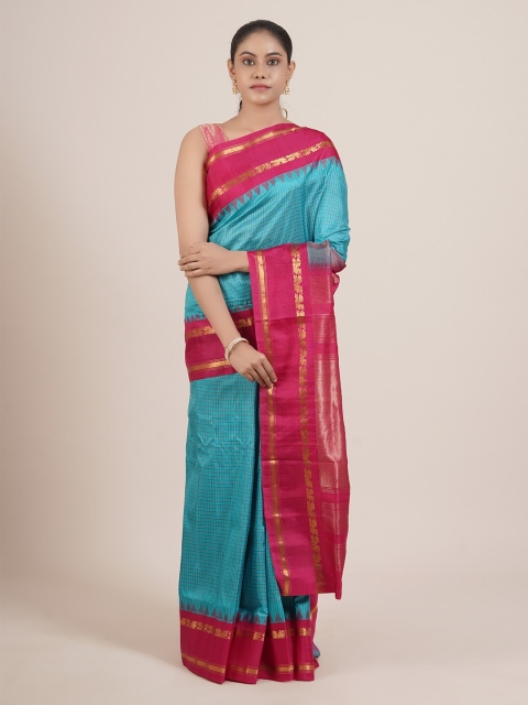 

Pothys Blue & Pink Woven Design Zari Pure Silk Gadwal Saree
