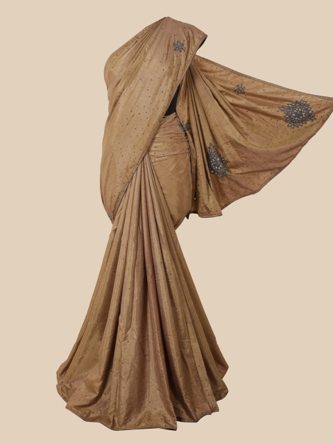 

Pothys Brown & Pink Embellished Beads and Stones Art Silk Saree