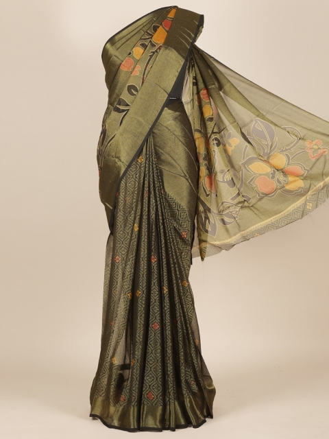 

Pothys Olive & Yellow Floral Jute Silk Saree