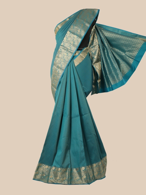 

Pothys Turquoise Blue & Gold-Toned Woven Design Pure Silk Kanjeevaram Saree