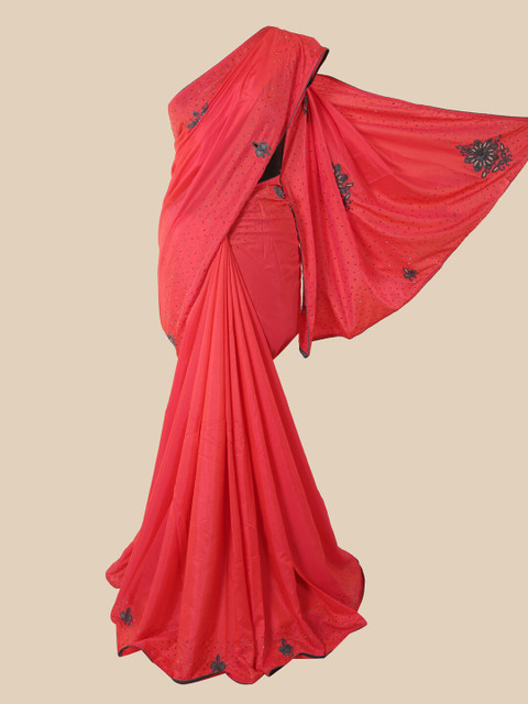 

Pothys Pink & Green Embellished Beads and Stones Art Silk Saree